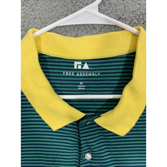Free Assembly Green Yellow Striped Short Sleeve Polo T-Shirt XL Quarter Button - Picture 3 of 11